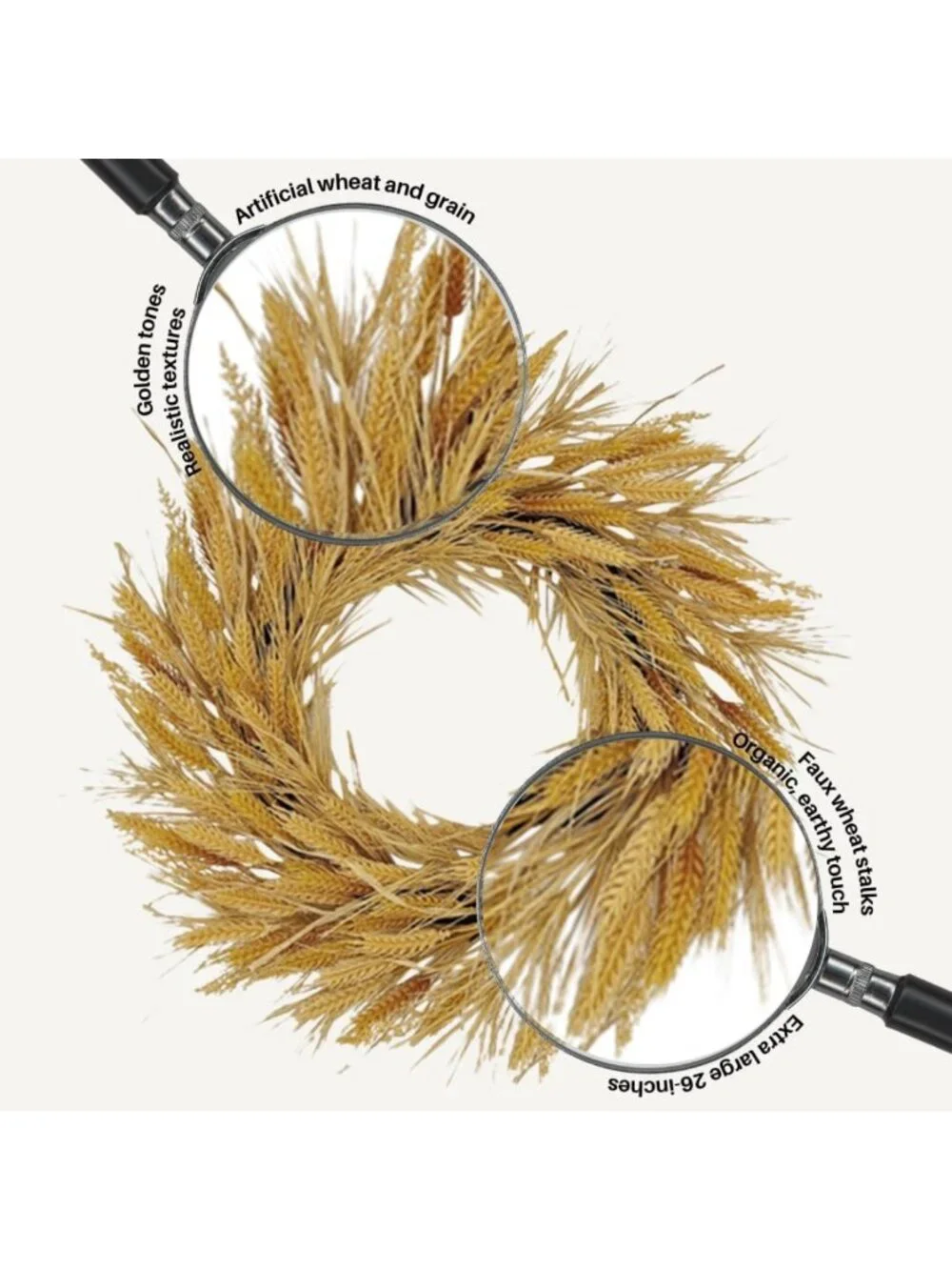 26-Inch Faux Harvest Wheat Wreath for Front Door - Large Summer & Fall Decor